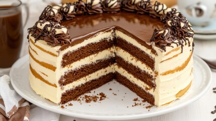 Detailed Cross Section Reveal of Decadent Layered Cake Interior Composition