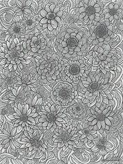coloring page of seamless pattern with flowers anti-stress , coloring book page, clean line art, thick lines, no color, white background, only strokes