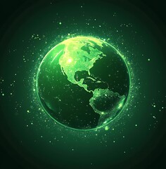 Green glowing globe on vector Background with glow effect, illustration.