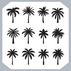 Logotype black simple palm tree vector silhouettes, Palm Trees Silhouette, Coconut Tree Silhouette on white background