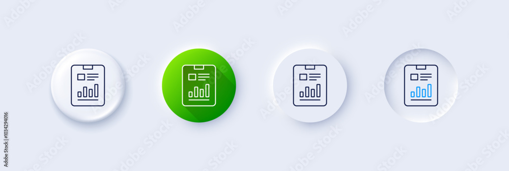 Aufkleber report document line icon. neumorphic, green gradient, 3d pin buttons. analysis chart or sales growt