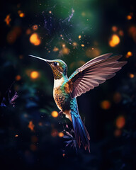 Obraz premium A hummingbird glowing in a light trace