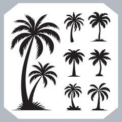 Logotype black simple palm tree vector silhouettes, Palm Trees Silhouette, Coconut Tree Silhouette on white background
