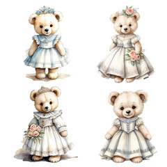 Vintage watercolour bears set.