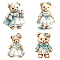 Vintage watercolour bears set.