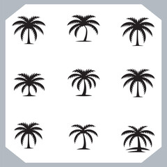 Logotype black simple palm tree vector silhouettes, Palm Trees Silhouette, Coconut Tree Silhouette on white background