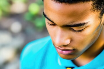 Contemplative young man in nature: peaceful reflection outdoors