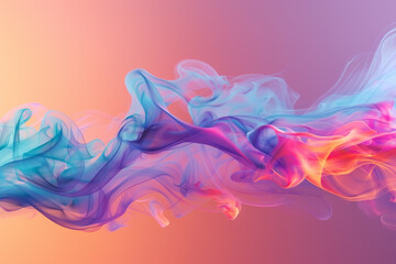 Fototapeta premium Vibrant smoke movements intertwine in shades of blue, pink, and orange, creating an ethereal atmosphere against a softly colored backdrop during twilight