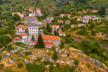 Aerial view of pisoderi picturesque village at Florina, Greece