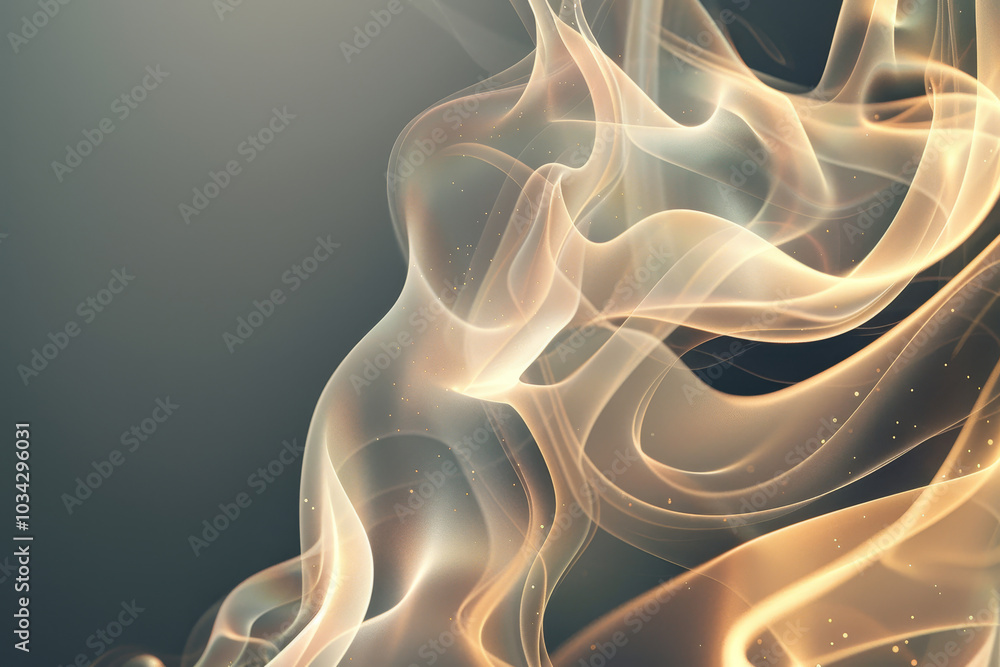 Poster delicate strands of smoke gracefully swirl and curl in soft hues, interacting with light to create a