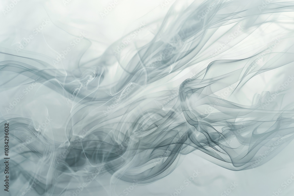 Poster soft gray smoke curls and dances in the air, creating an abstract pattern against a light background
