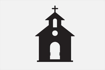 A silhouette of a church with  a cross on top.