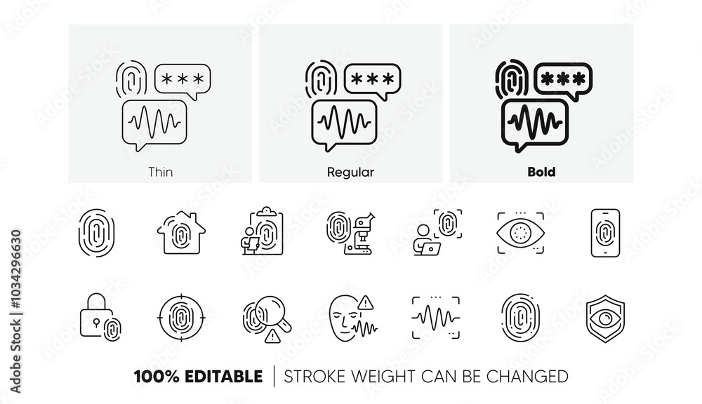 Aufkleber fingerprint access, eye biometric and voice recognition. biometric line icons. detect identity, chec