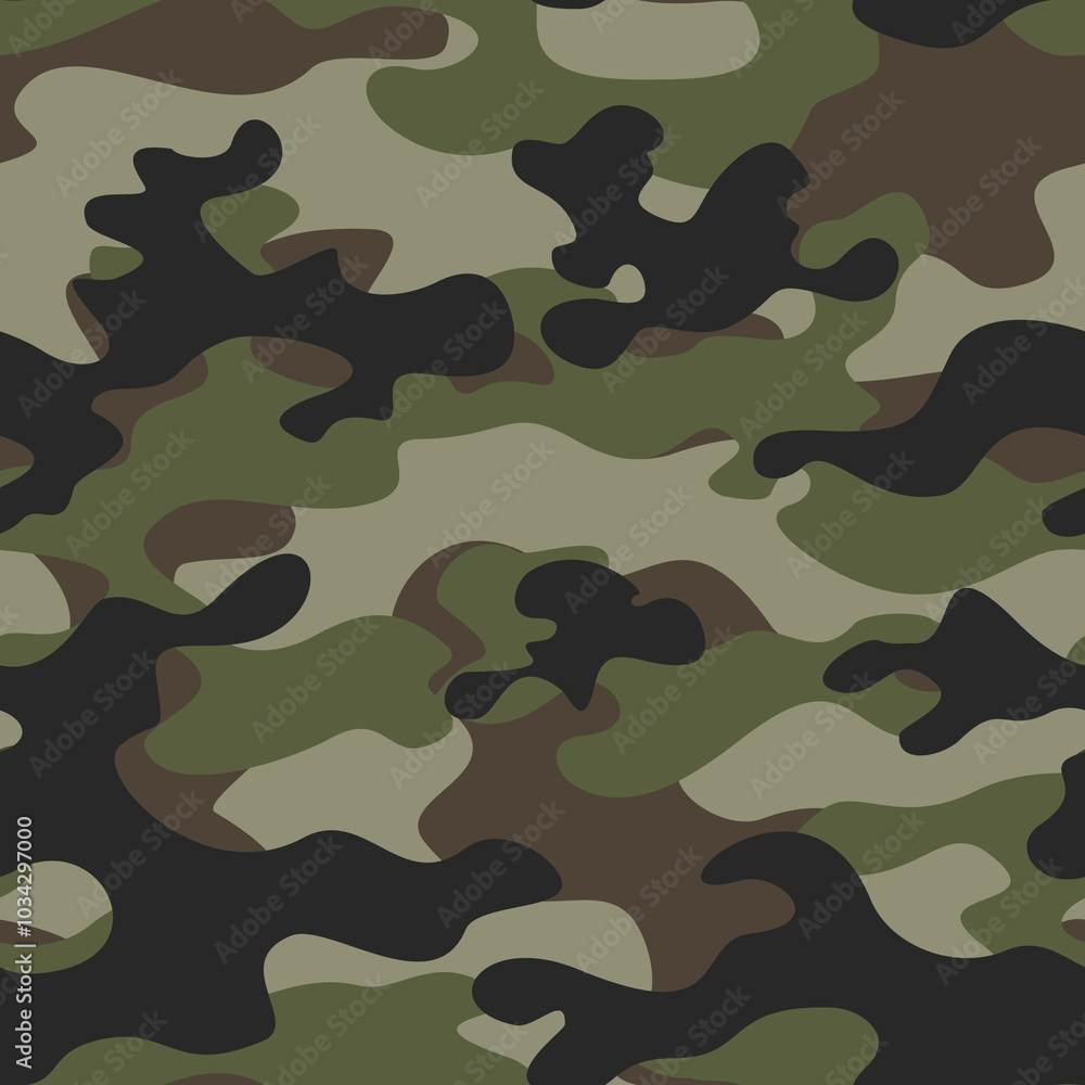 Sticker army camouflage pattern vector seamless texture, modern military print background, hunting forest design