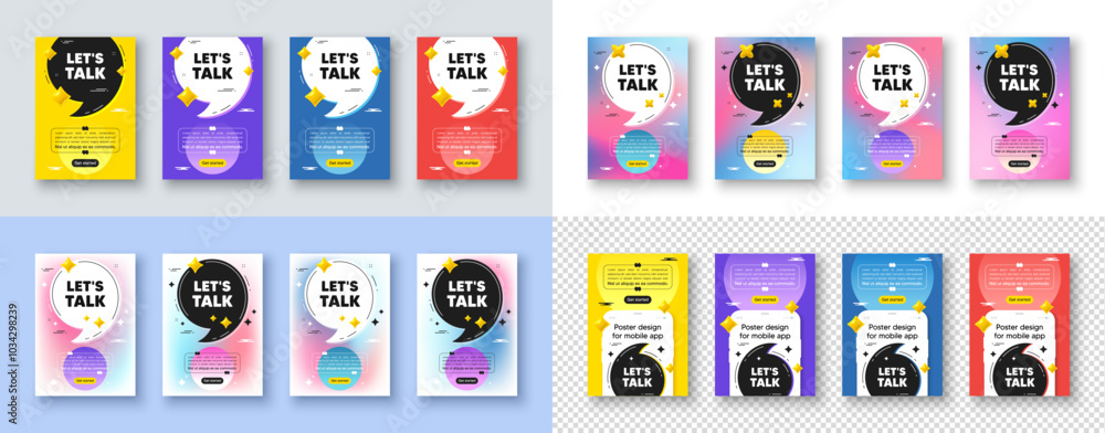 Poster poster templates design with quote, comma. lets talk tag. connect offer sign. conversation symbol. l