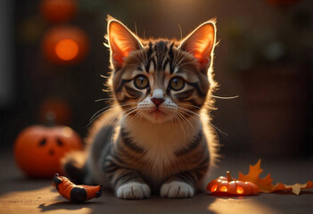 cat with Halloween decorations,created with Generative AI technology