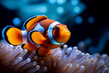 Ein Clownsfisch &uuml;ber einer Anemone