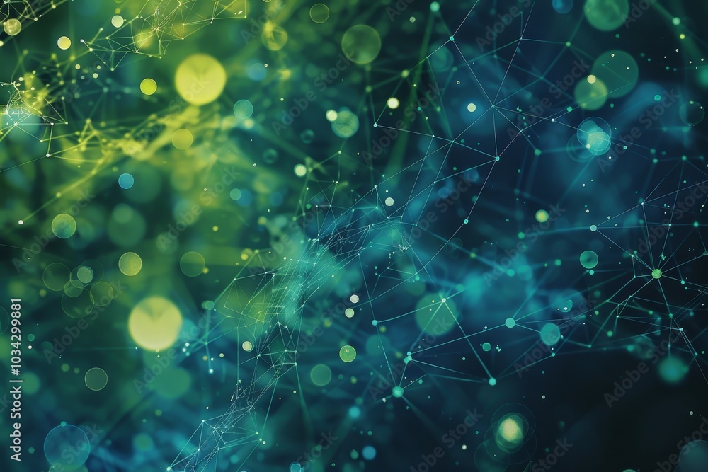 Aufkleber a vibrant abstract display showcases interconnected dots and lines in green and blue hues, symbolizi