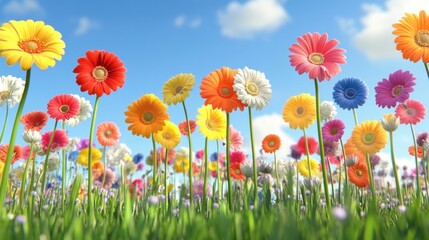 Naklejka premium Vibrant Flowers Blooming in Reverse A Surreal Floral Dance in Ethereal Lighting