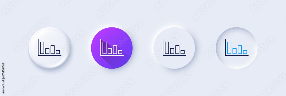 Poster histogram column chart line icon. neumorphic, purple gradient, 3d pin buttons. financial graph sign.