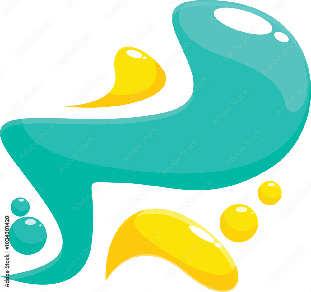 Poster abstract composition featuring turquoise and yellow blobs, creating a sense of movement and energy