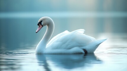 Obraz premium A swan is swimming in a body of water