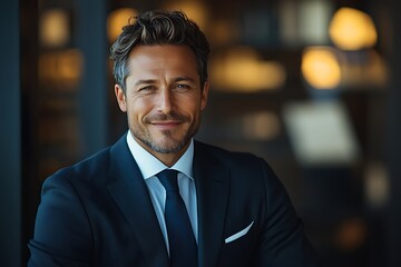 Handsome Middle-Aged Businessman in Suit, Confidently Smiling