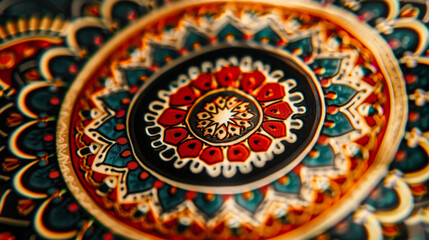 Obraz premium Ornate circular mandala with detailed patterns on fabric