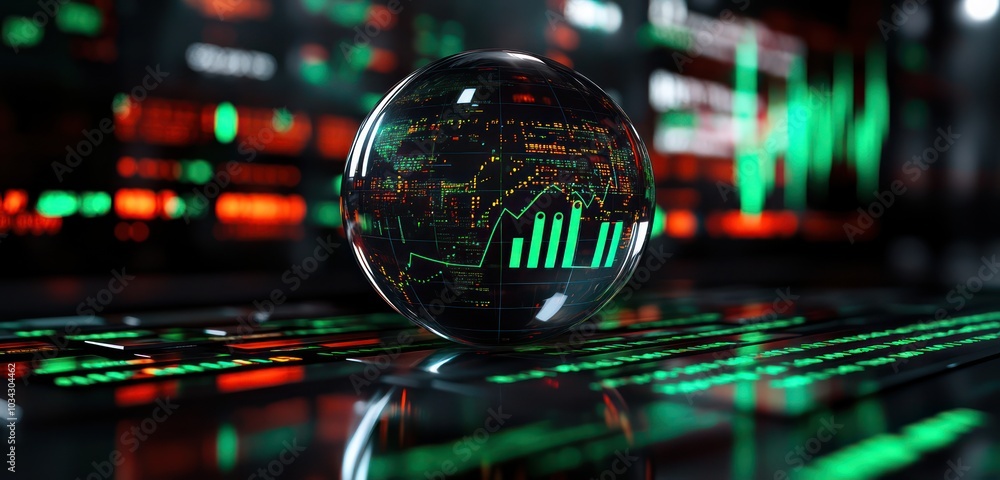 Poster global finance concept with digital data and graphs