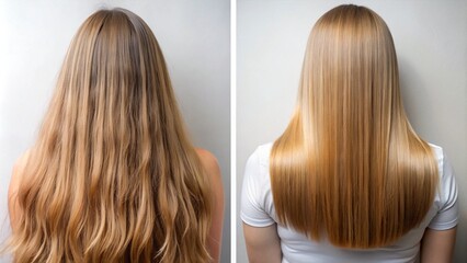 Woman's Hair Before And After Hair Straightening
