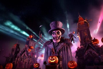 Obraz premium The Halloween amusement park, the whole performance of which is scary and marks the beginning of Halloween