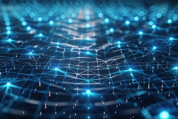 Obraz premium This artwork features a mesmerizing network of luminous nodes interconnected by glowing lines, illustrating the concept of digital connectivity and information flow.