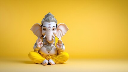 A photostock images of Lord Ganesha in traditional attire, background clean white High Quality