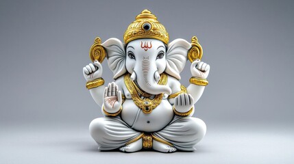 A photostock images of Lord Ganesha sitting cross-legged with a smile, background clean white High Quality