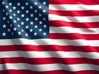 Fototapeta premium American flag, with its iconic red and white stripes and blue canton filled with white stars. The fabric appears to be waving, creating a sense of motion and depth.