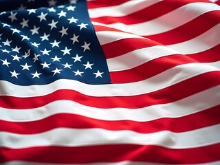 Obraz premium American flag, with its iconic red and white stripes and blue canton filled with white stars. The fabric appears to be waving, creating a sense of motion and depth.