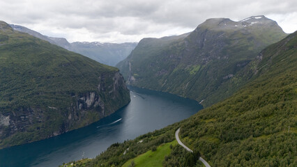 Fototapeta premium Norwegian Geiranger fjord with beautiful blue water.