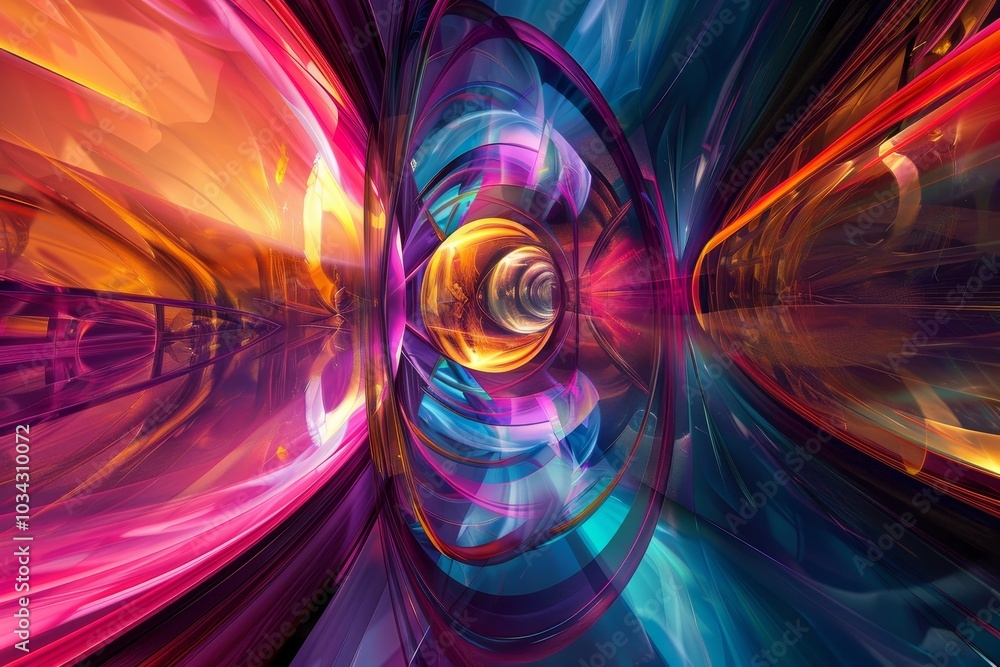 Poster a dynamic abstract composition captures the essence of movement through a colorful tunnel filled wit