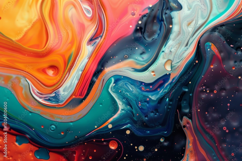 Poster an abstract composition showcases a blend of vibrant colors swirling together, creating a lively and