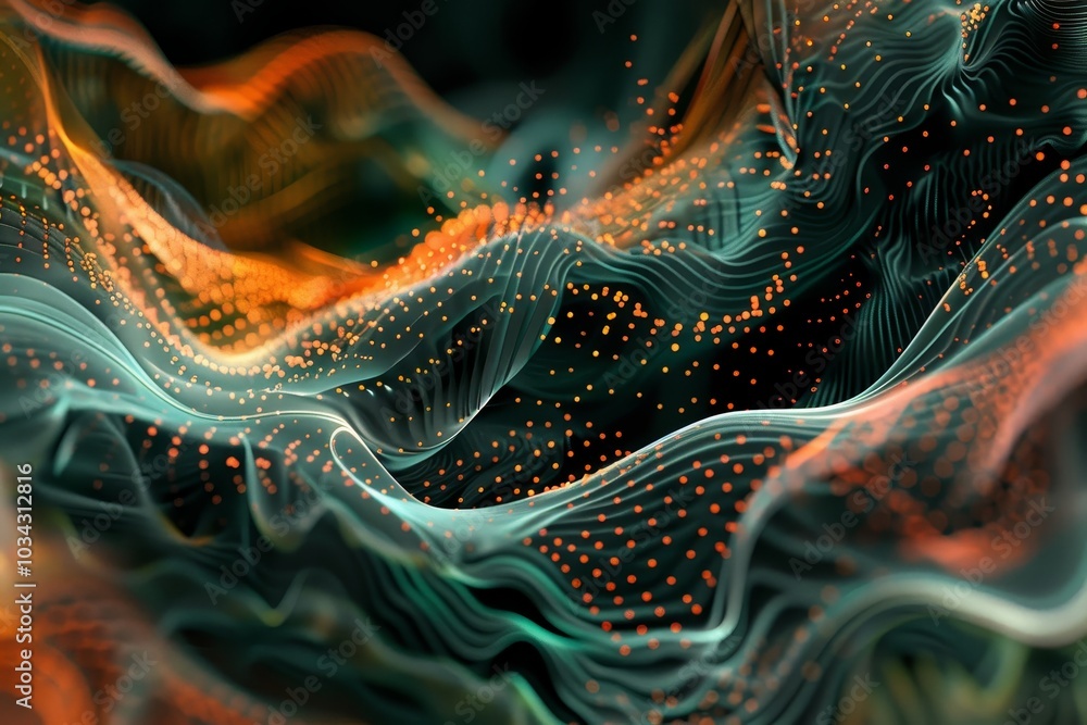 Poster dynamic patterns of light and color intertwine in a flowing, abstract composition, showcasing a vibr