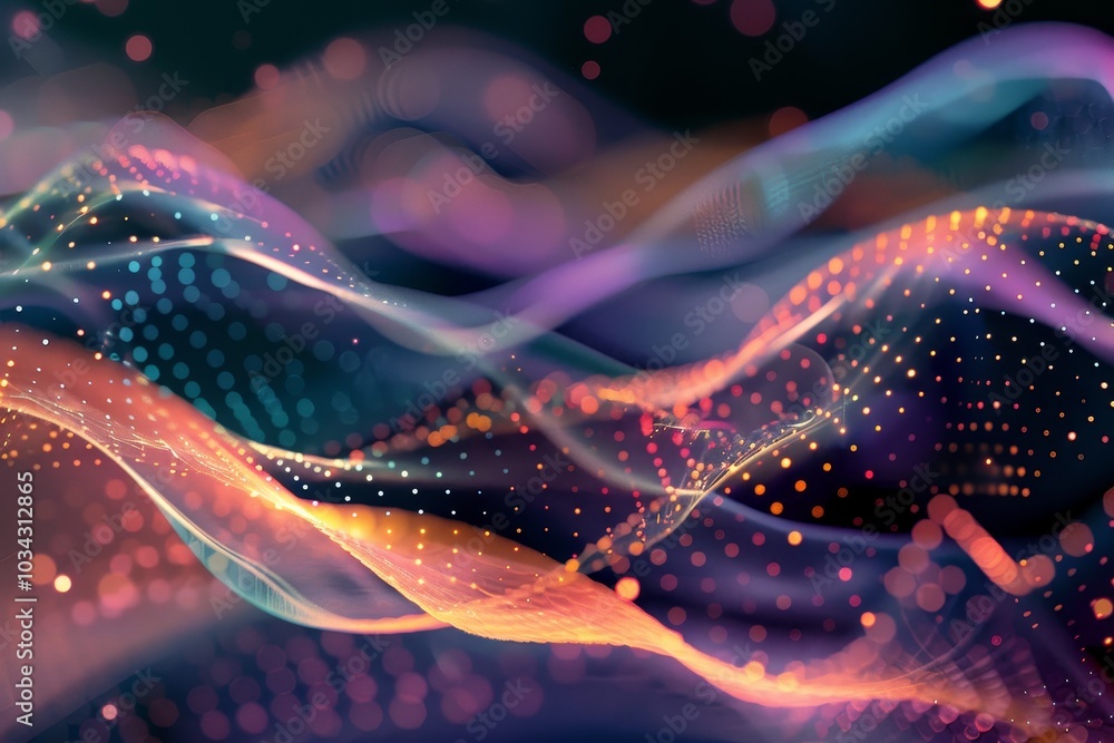 Poster vibrant waves of color intertwine in a digital landscape, creating a mesmerizing display of lights a