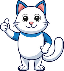Fototapeta premium Thumbs Up Kitty: Adorable Cartoon Cat with Blue Accents Giving a Thumbs Up