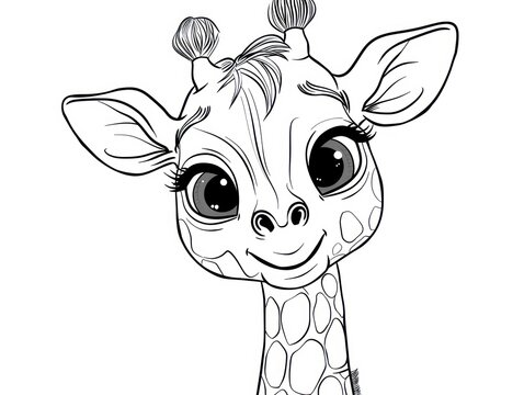 recommend clip art: Close-up Line Drawing of a Baby Giraffe with Large Eyes