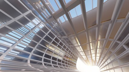 Architecture background exterior of modern skyscrapers made of glass and metal 3d render