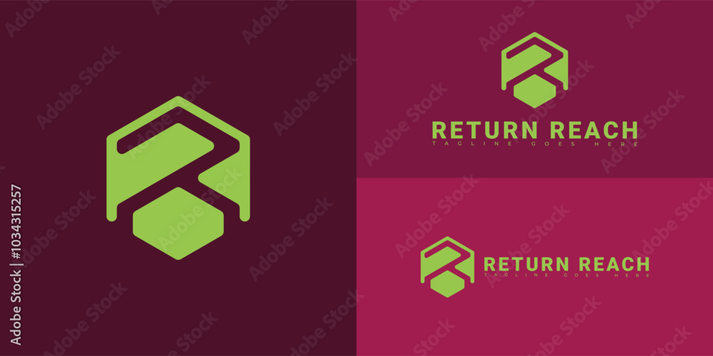Poster modern initial hexagon vector letter r or rr logo in green color isolated on multiple background col