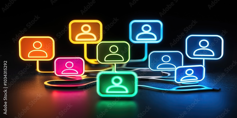 Aufkleber neon signs with profile icons connected concept of social networking