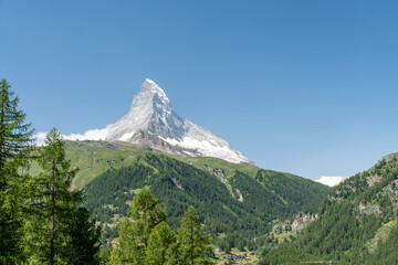 View of the Matterhorn in Zermatt Switzerland on a sunny summer day