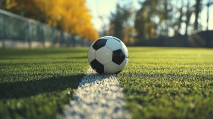 Fototapeta premium Close-up of a soccer ball on the penalty spot, illustrating the pressure and focus of a critical moment.
