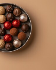 Obraz premium chocolate gift box on brown background