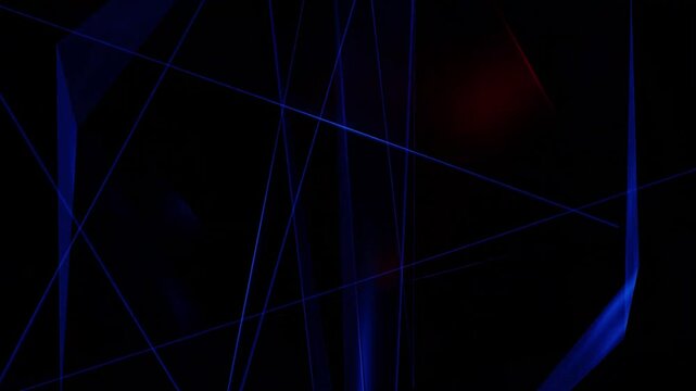 Abstract blue and red geometric shapes on a black background.